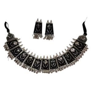 grabwhole Oxidised Silver, Alloy Silver, Black Jewel Set (Pack of 1)