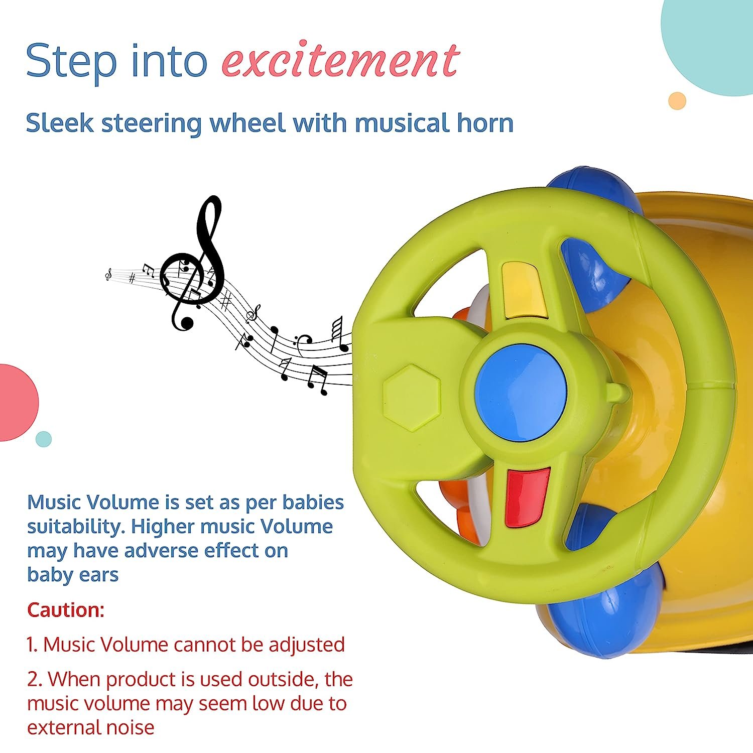 Kid's Ride-On Car: Music, Steering Horn, Backrest, Safety Guard, Storage, Big Wheels (1-3 Years, Up to 25 kg) - Image 6