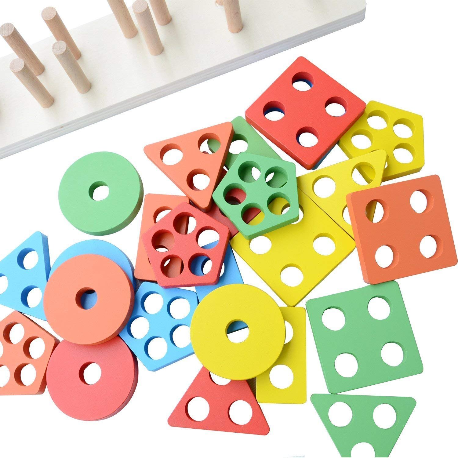Wooden Geometric Shape Stacker Puzzle (26 pieces) - Image 2