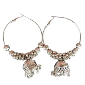 grabwhole Trendy Oxidised Silver Jhumka Earring Set for Weddings & Parties