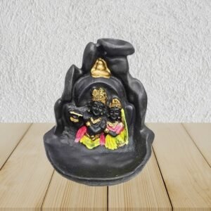 Shree Radha Krishna Smoke Fountain Backflow Incense Holder with 10 Free Cones – Polyresin Waterfall Showpiece (Multicolor, 8x9x10 cm)