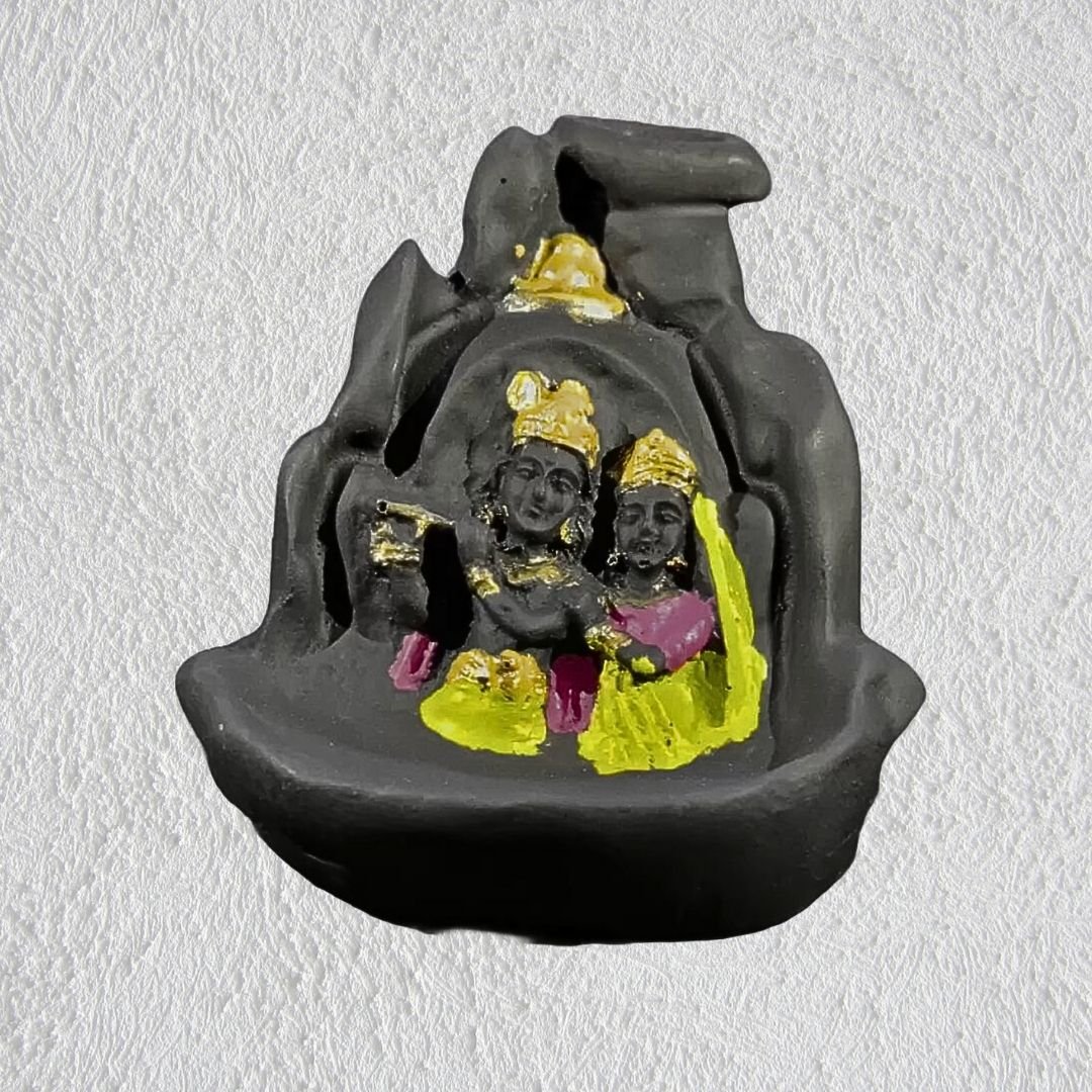 Shree Radha Krishna Smoke Fountain Backflow Incense Holder with 10 Free Cones – Polyresin Waterfall Showpiece (Multicolor, 8x9x10 cm) - Image 2