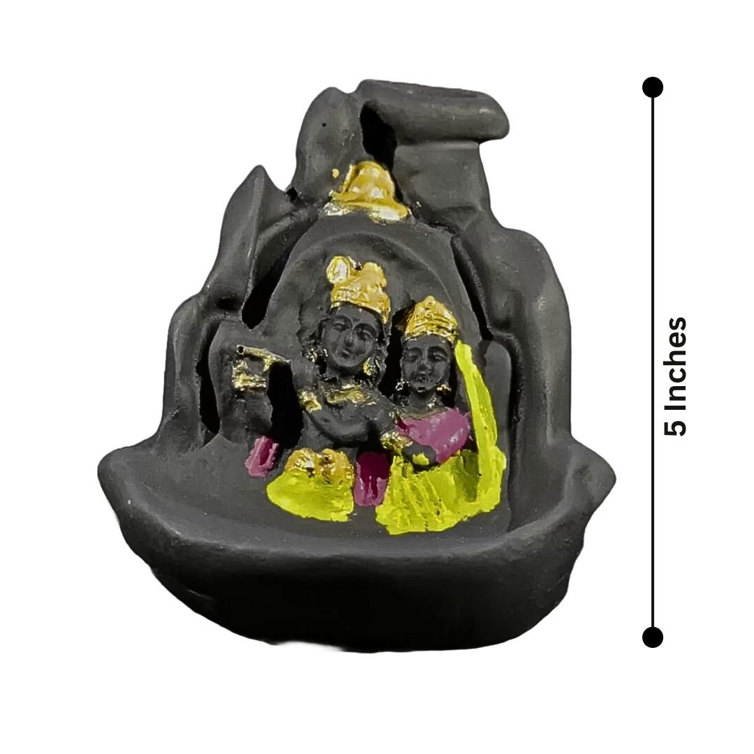 Shree Radha Krishna Smoke Fountain Backflow Incense Holder with 10 Free Cones – Polyresin Waterfall Showpiece (Multicolor, 8x9x10 cm) - Image 5