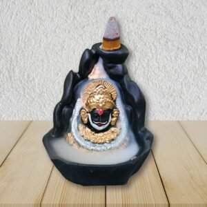 Khatu Shyam Ji Smoke Fountain Backflow Incense Holder with 10 Free Cones – Polyresin Waterfall Showpiece (Multicolor, 8x9x10 cm)
