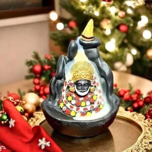 Khatu Shyam Ji Colorful Smoke Fountain Backflow Incense Holder with 10 Free Cones – Polyresin Waterfall Showpiece (Multicolor, 8x9x10 cm)
