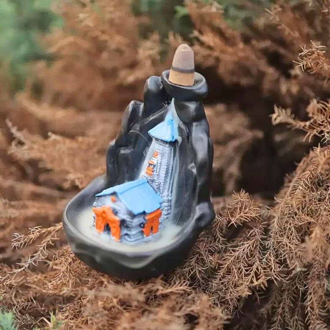 Shree Kedarnath Dham Smoke Fountain Backflow Incense Holder with 10 Free Cones – Polyresin Waterfall Showpiece (Multicolor, 8x9x10 cm) - Image 2