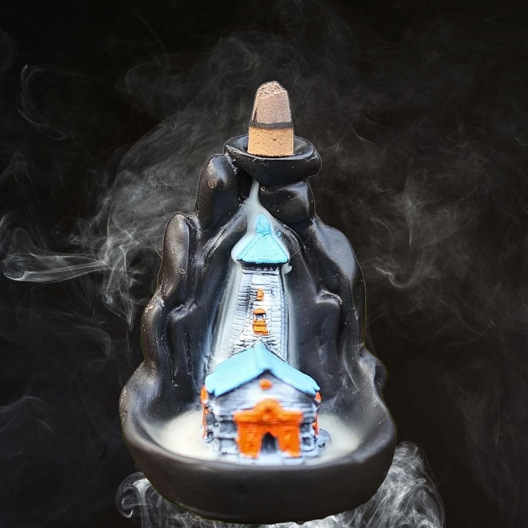 Shree Kedarnath Dham Smoke Fountain Backflow Incense Holder with 10 Free Cones – Polyresin Waterfall Showpiece (Multicolor, 8x9x10 cm) - Image 3