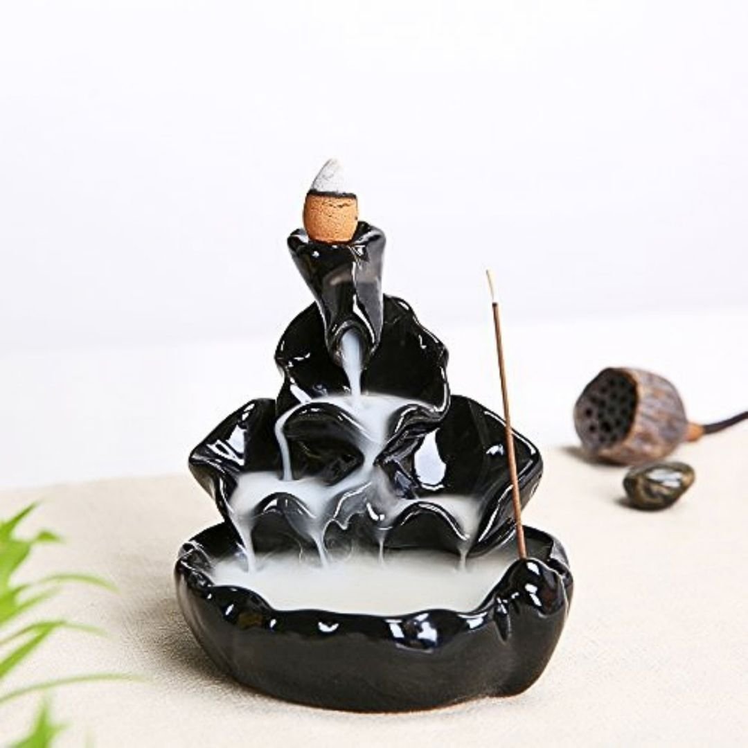 Big Smoke Fountain Backflow Incense Burner with 10 Free Scented Cones – Waterfall Smoke Jharna Holder for Home, Office & Meditation Decor – Black - Image 2