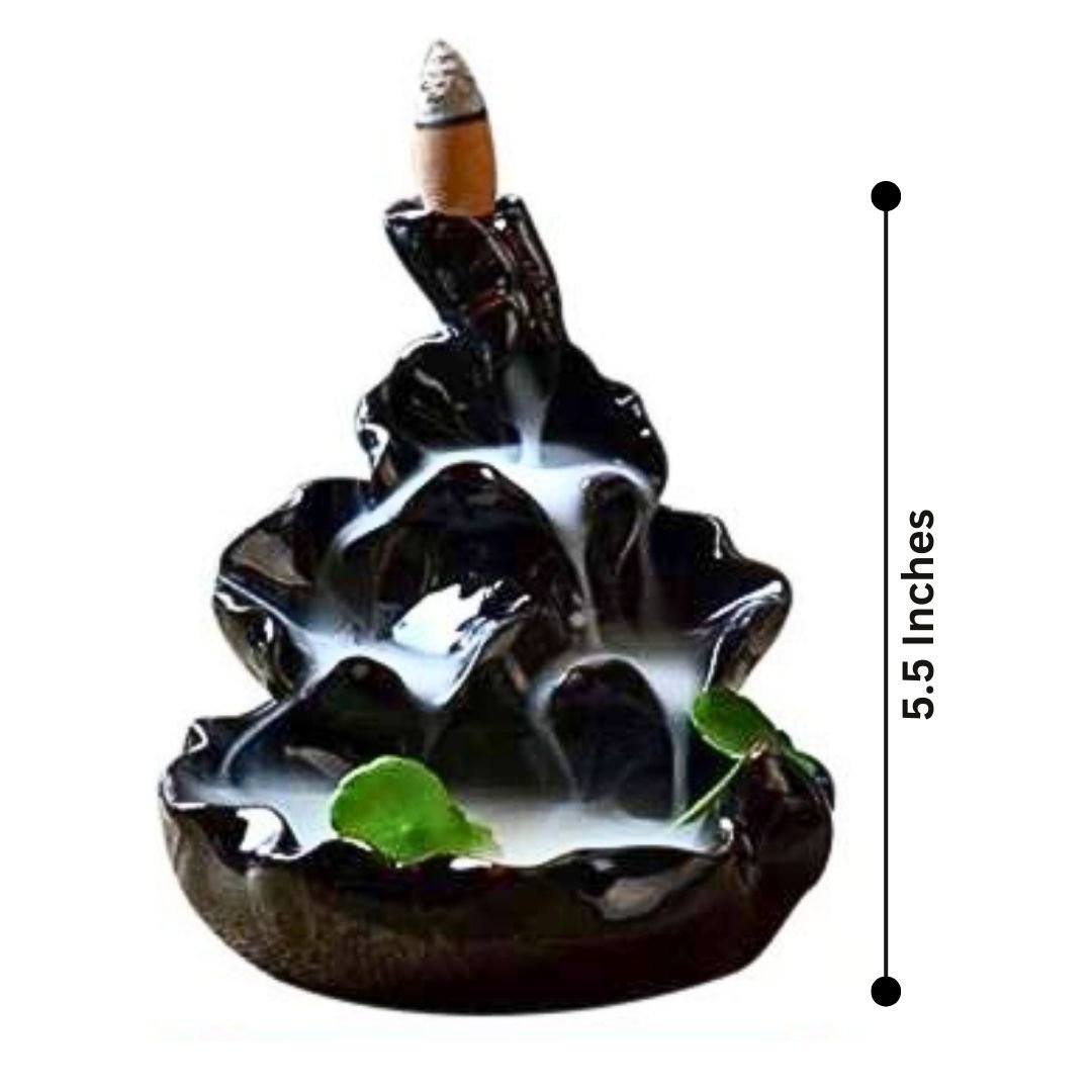Big Smoke Fountain Backflow Incense Burner with 10 Free Scented Cones – Waterfall Smoke Jharna Holder for Home, Office & Meditation Decor – Black - Image 4