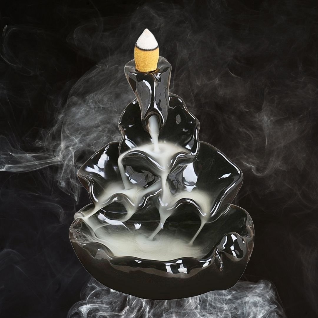 Big Smoke Fountain Backflow Incense Burner with 10 Free Scented Cones – Waterfall Smoke Jharna Holder for Home, Office & Meditation Decor – Black - Image 3