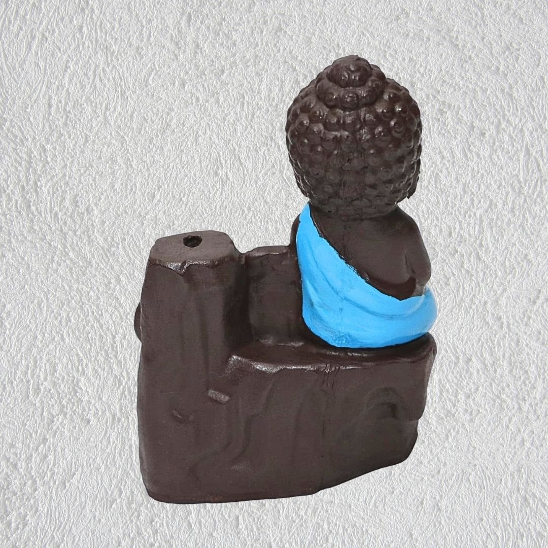 Buddha Monk Backflow Incense Burner with 10 Cones – Ceramic Smoke Waterfall Holder (Blue, Polyresin) - Image 4