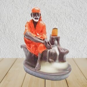 Sai Baba Smoke Backflow Incense Holder – Waterfall Effect Decorative Showpiece (12 cm, Orange Polyresin)