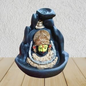 Shree Khatu Shyam Ji Smoke Fountain Backflow Incense Holder with 10 Free Cones – Polyresin Waterfall Showpiece (Multicolor, 8x9x10 cm)