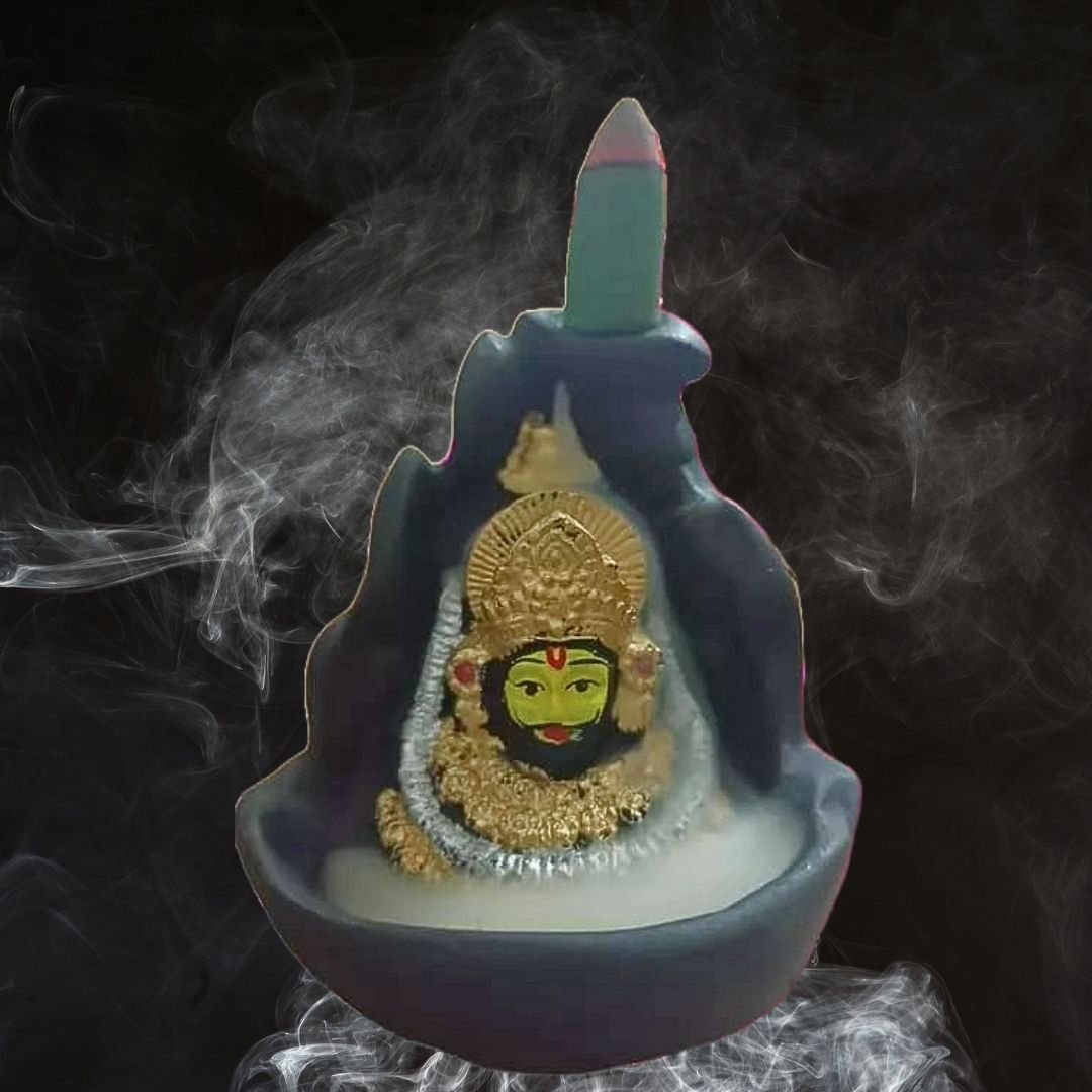 Shree Khatu Shyam Ji Smoke Fountain Backflow Incense Holder with 10 Free Cones – Polyresin Waterfall Showpiece (Multicolor, 8x9x10 cm) - Image 4