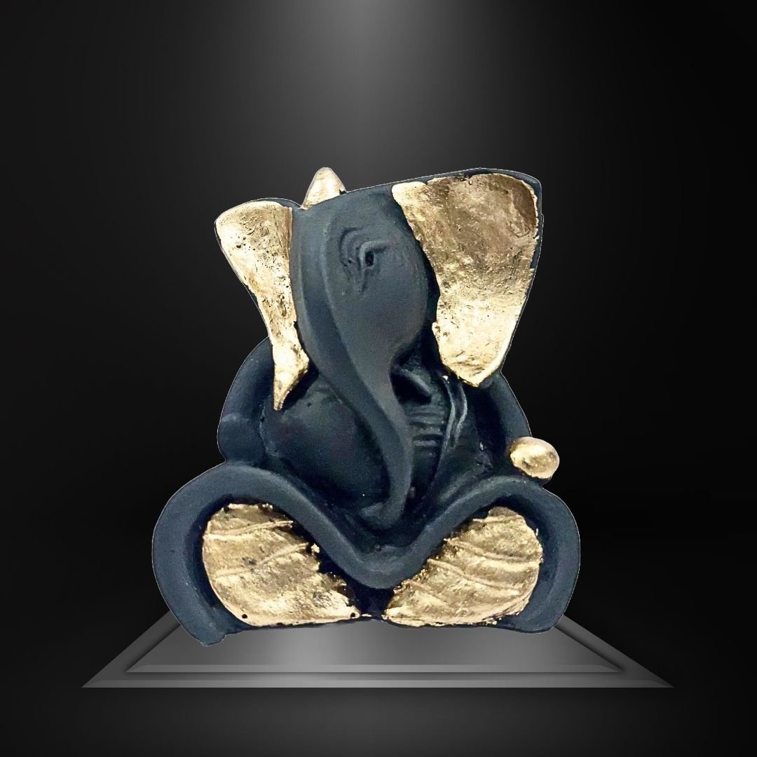 Ganesha Idol Showpiece for Home Decor & Car Dashboard – Golden Black Decorative Ganesh Statue (3.5")