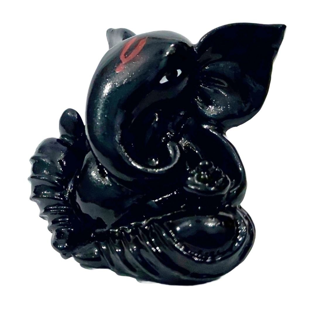 Glossy Black Meditating Ganesha Idol for Car Dashboard, Home Decor & Gift – 2.6” PolyMarble Showpiece - Image 5