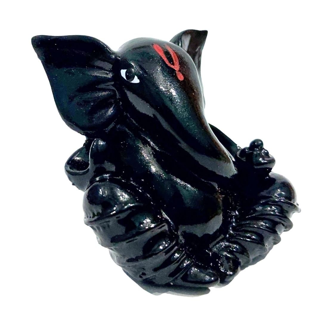 Glossy Black Meditating Ganesha Idol for Car Dashboard, Home Decor & Gift – 2.6” PolyMarble Showpiece - Image 4