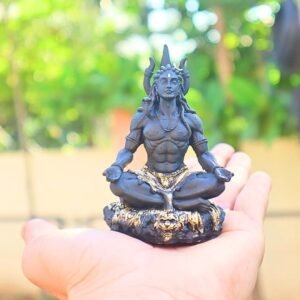 Mahayogi Shiva Murti – 3D Printed Adiyogi Statue in Matte Black UV Resin | Hindu Religious Idol for Home Temple, Office & Car Dashboard – 8.89 cm