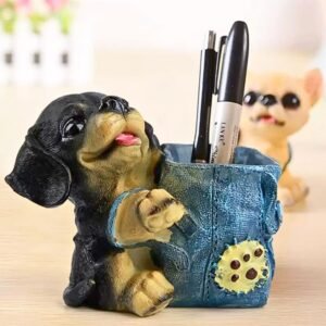 Cute Puppy with Basket, 5 Inches