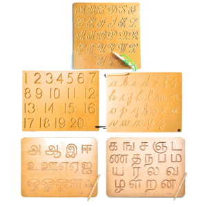 Wooden Tracing Boards Combo – Cursive Capital, Small Letters, Numbers & Tamil Alphabets (Set of 5)