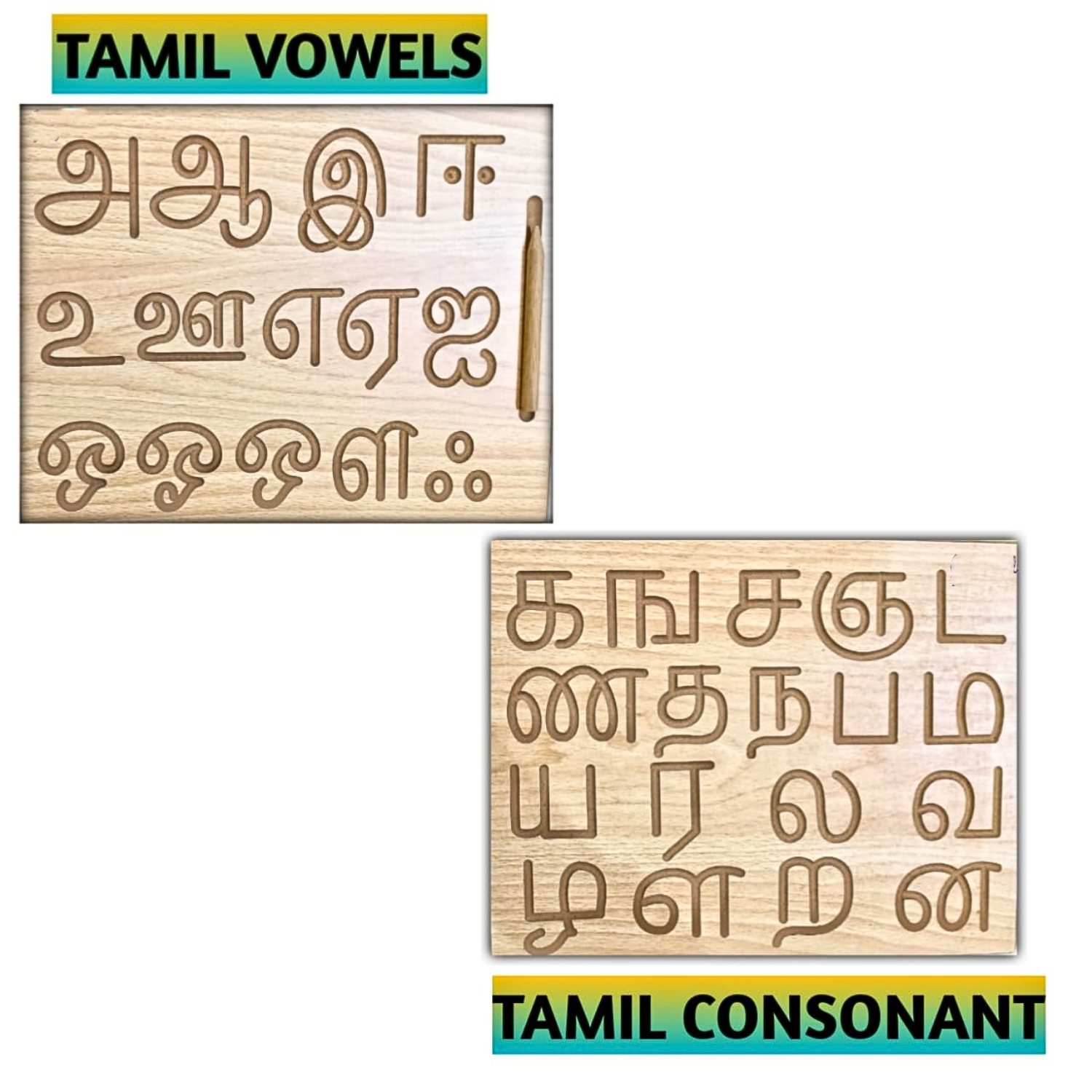 Wooden Alphabet Tracing Board for Kids – Reversible, Educational, Non-Toxic (Tamil consonants and vowels) - Image 6