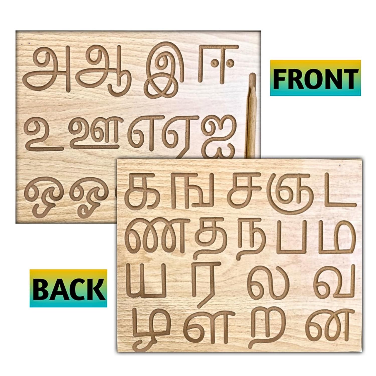Wooden Alphabet Tracing Board for Kids – Reversible, Educational, Non-Toxic (Tamil consonants and vowels) - Image 5