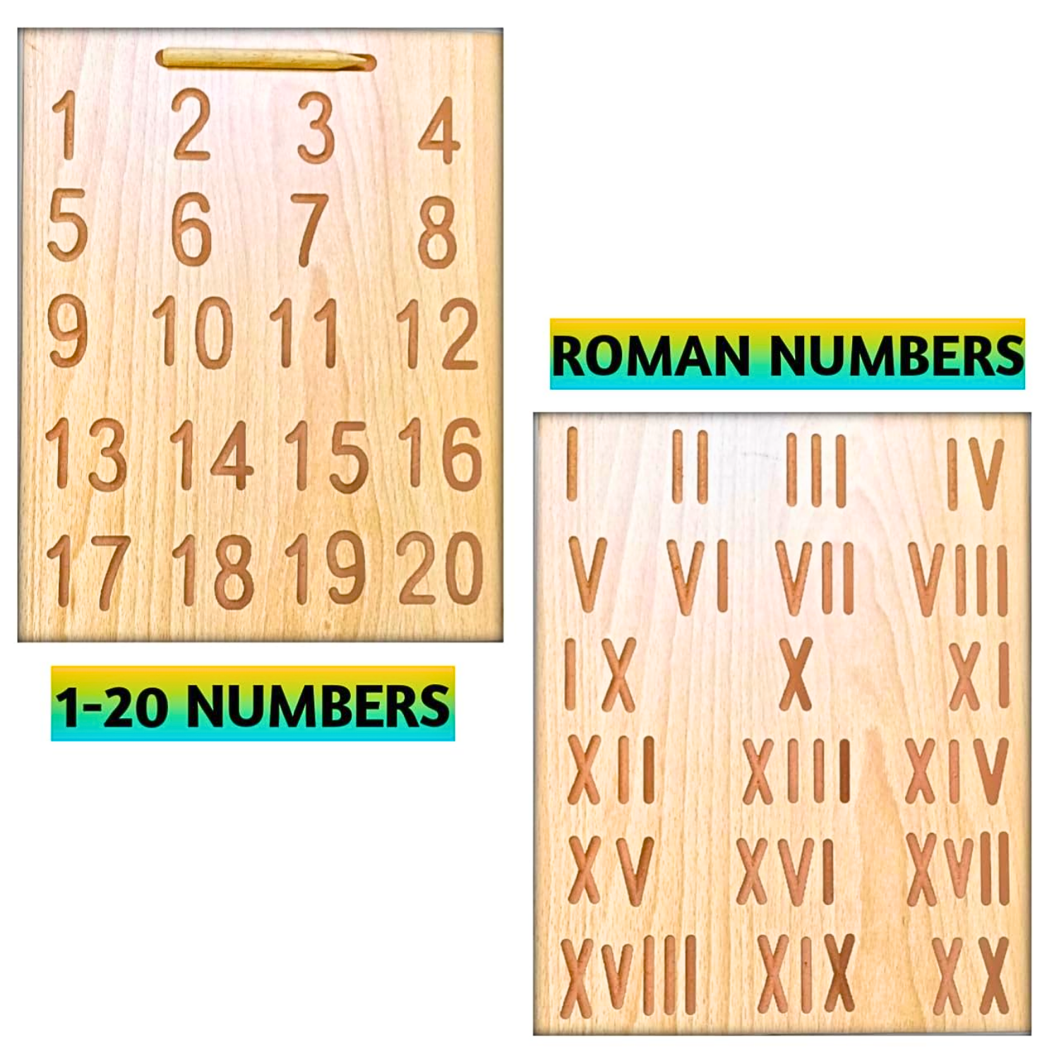 Wooden Alphabet Tracing Board for Kids – Reversible, Educational, Non-Toxic (Number & Roman Counting 1-20) - Image 3
