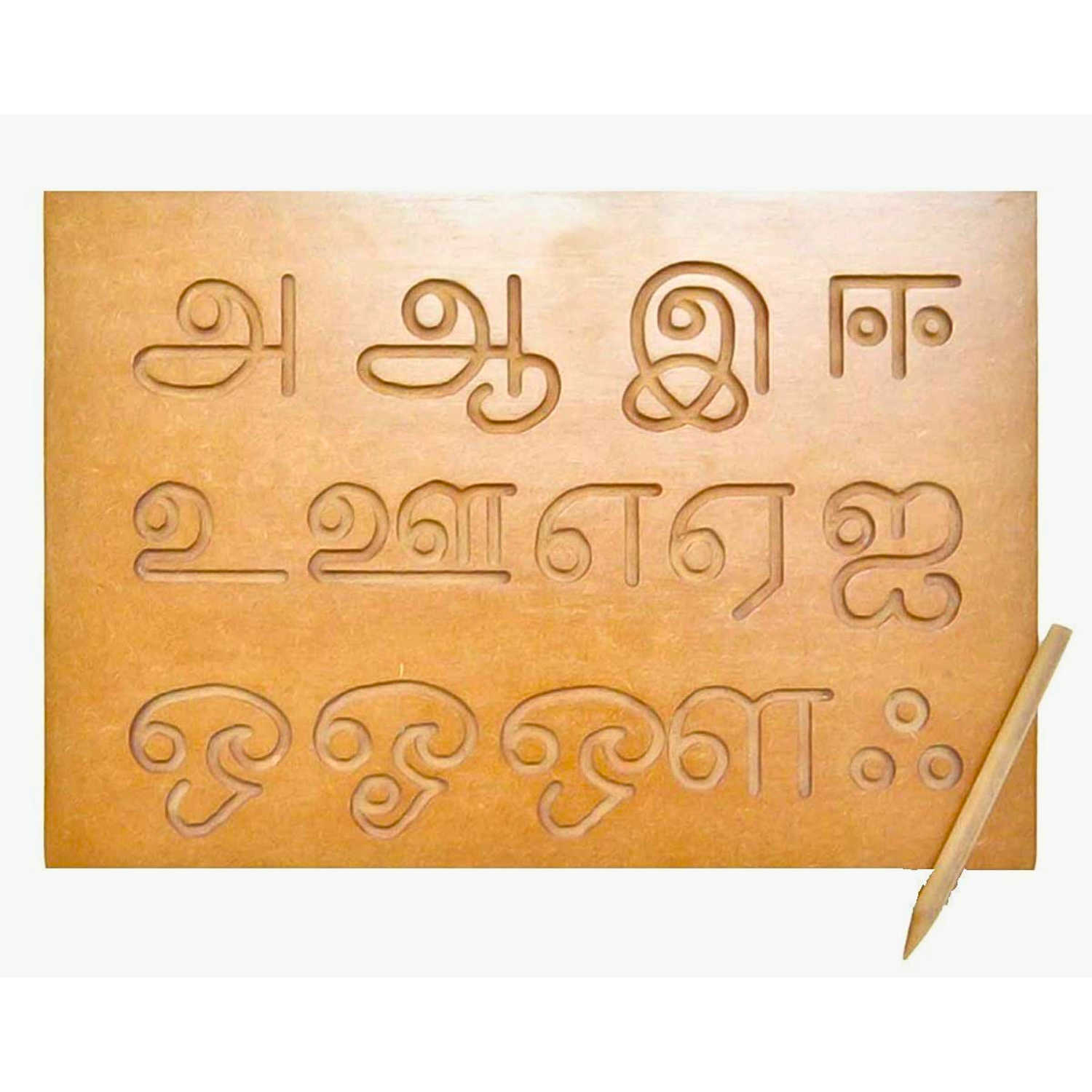 Wooden Tracing Board for Tamil Vowels Letter Letter with Dummy Pencil – Educational Writing Toy for Kids (Made in India)
