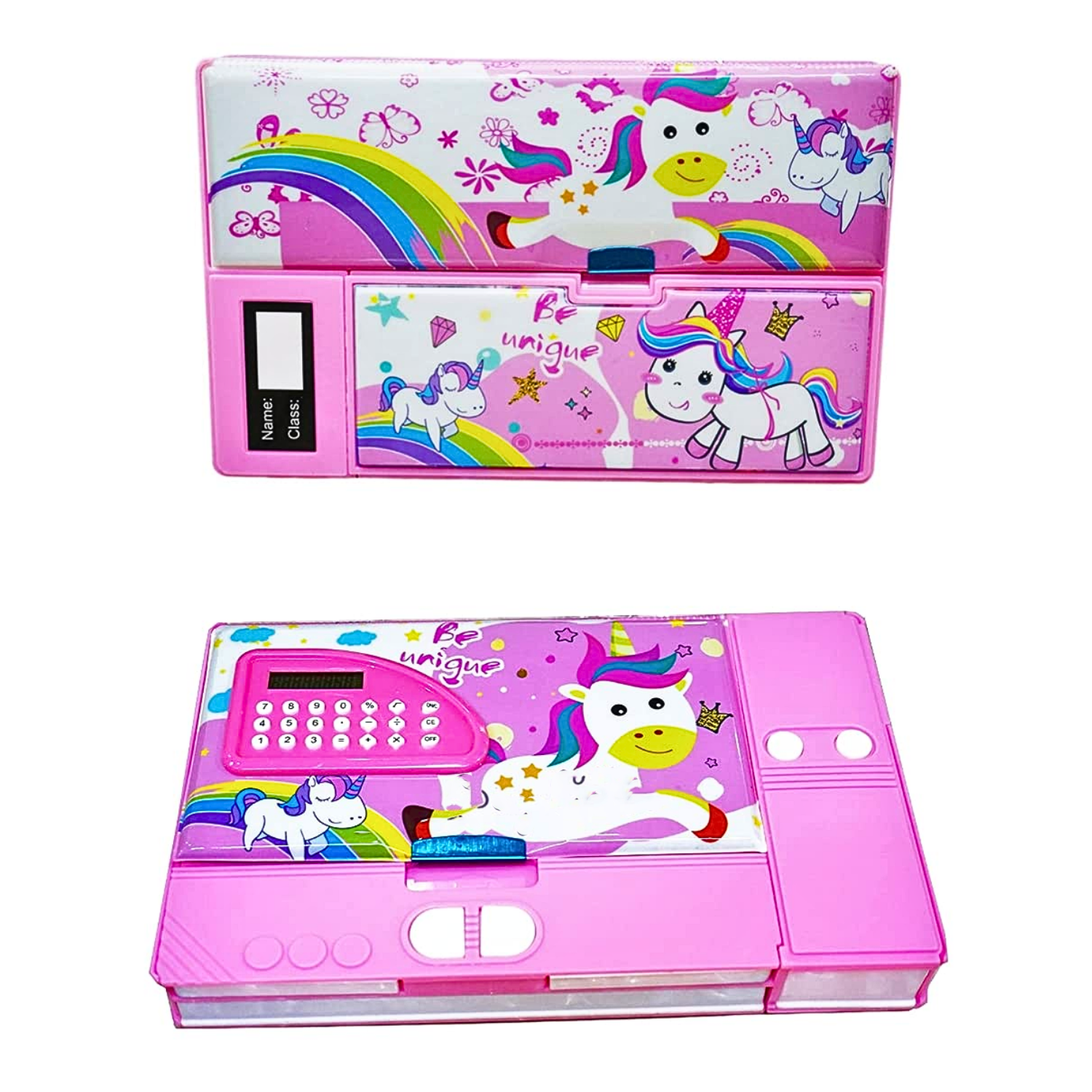 Unicorn Jumbo Double-Sided Geometry Pencil Box with Calculator – Magnetic Closure for Kids