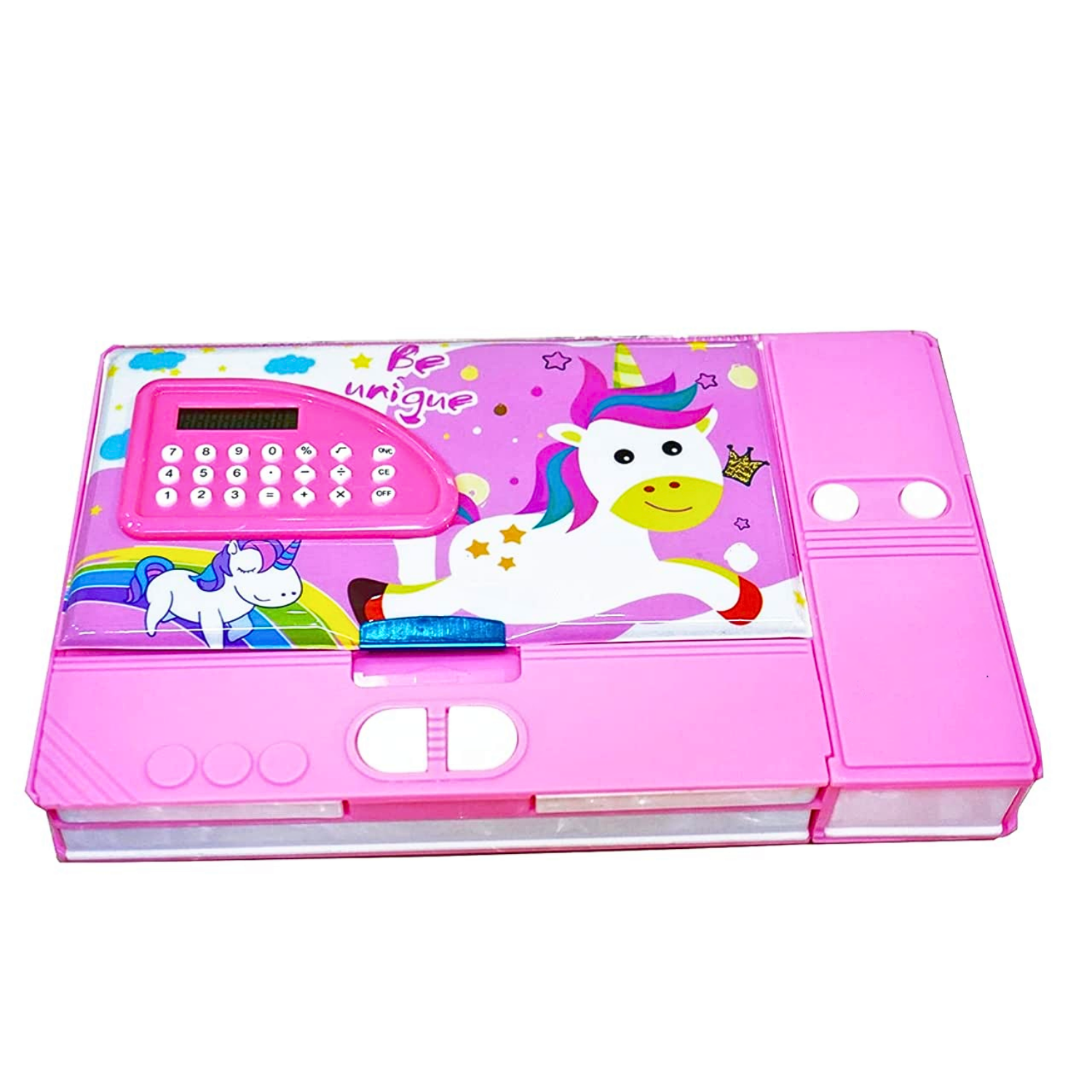 Unicorn Jumbo Double-Sided Geometry Pencil Box with Calculator – Magnetic Closure for Kids - Image 3