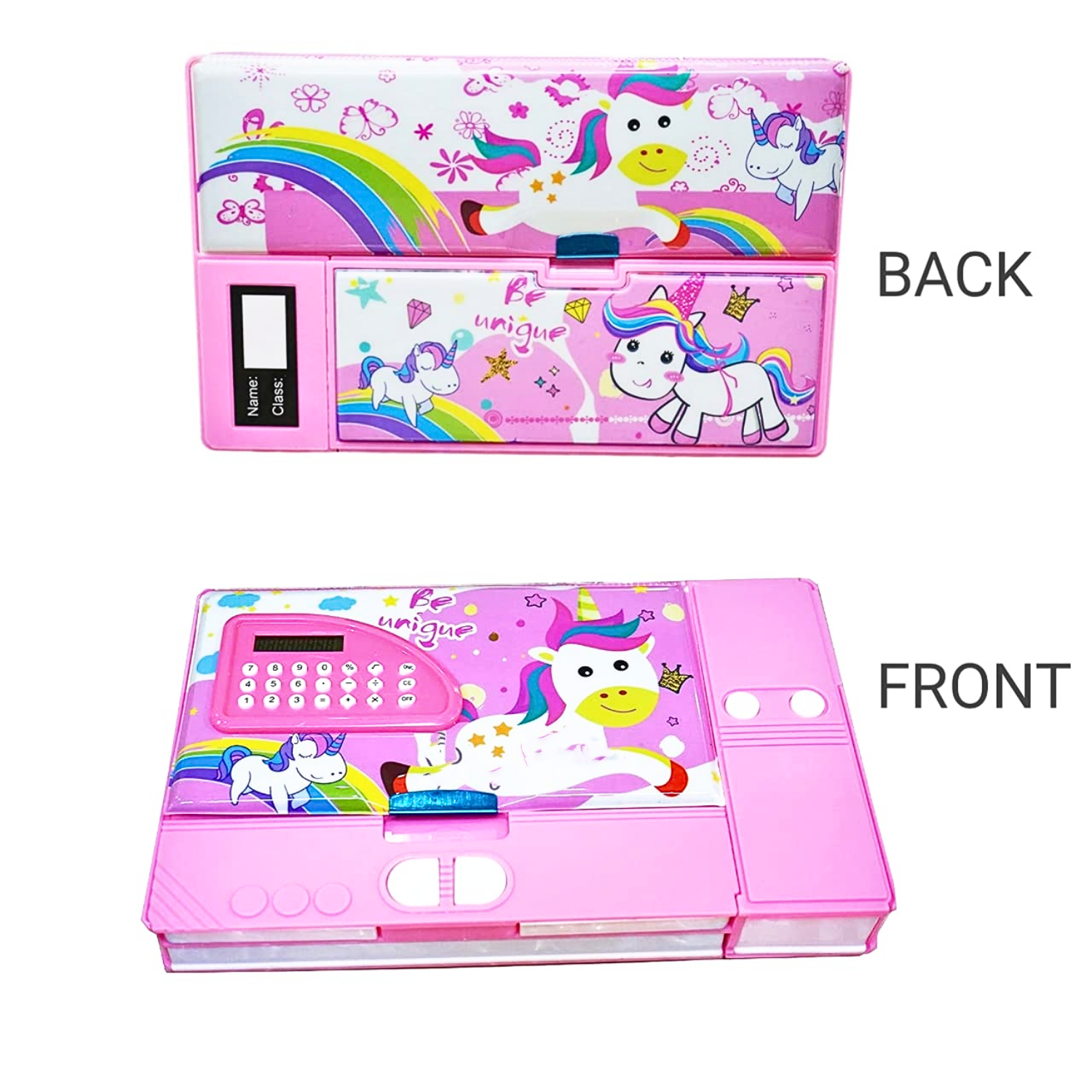 Unicorn Jumbo Double-Sided Geometry Pencil Box with Calculator – Magnetic Closure for Kids - Image 2