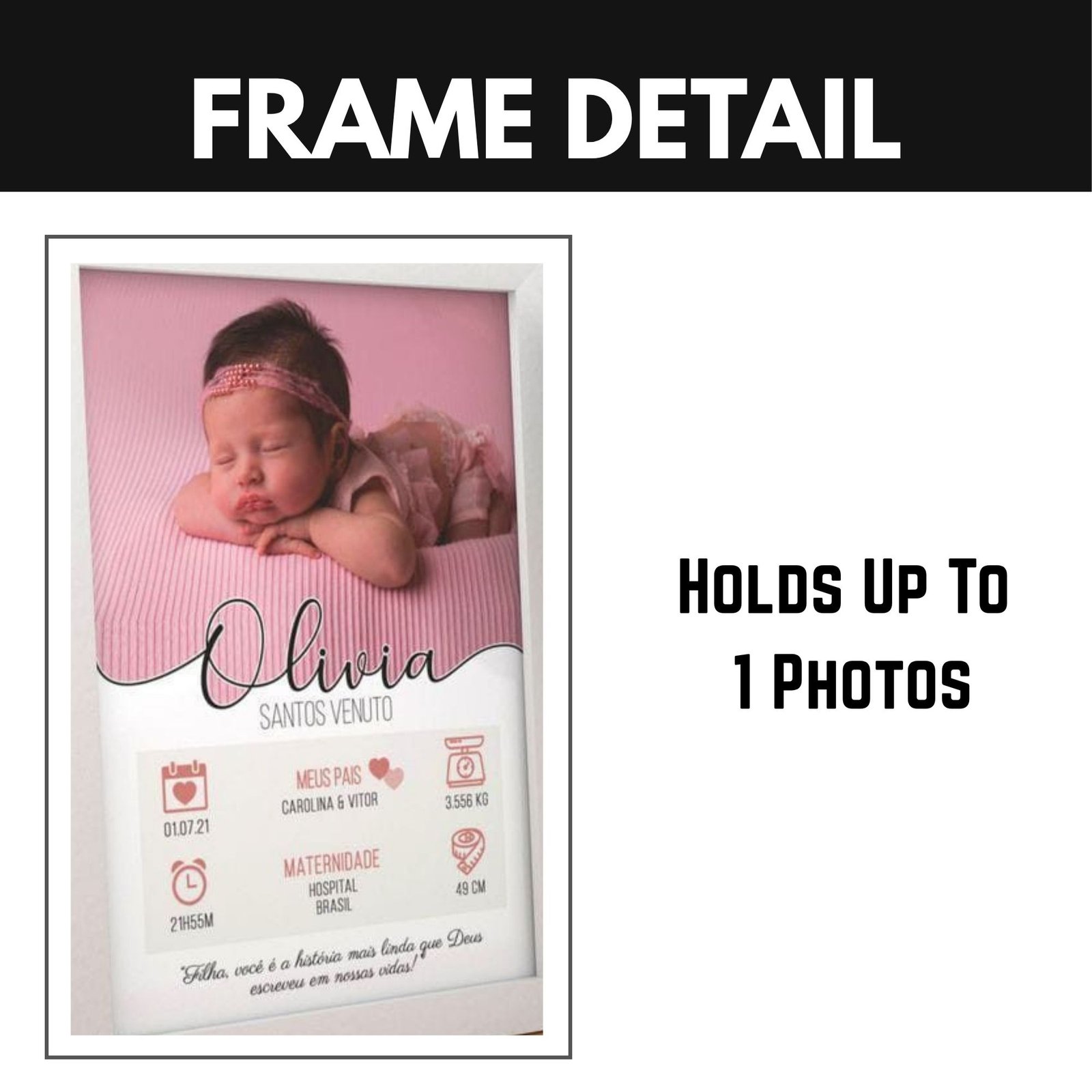 Personalised New Born baby Photo Frame with Birth Details - Image 5