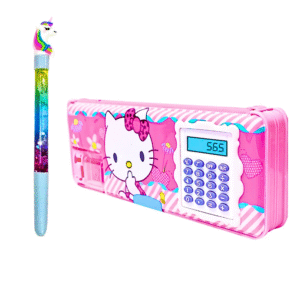 Kids Magnetic Pencil Box with Calculator & Dual Sharpener Kitty – Free Glitter Pen