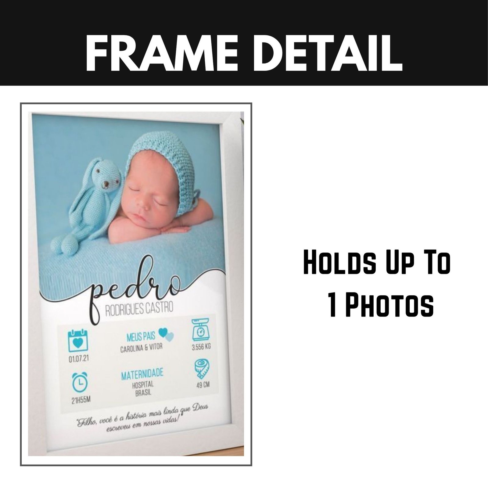 Personalised New Born baby Photo Frame with Birth Details - Image 3