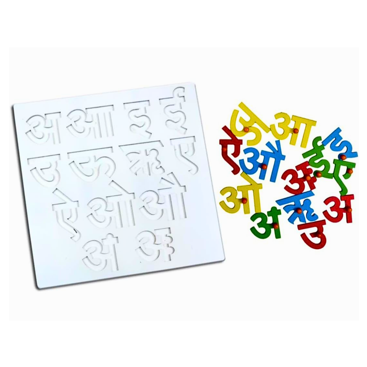 Hindi Varnamala Wooden Puzzle Tray with Knobs – Educational Toy for Kids (Vowels) - Image 3