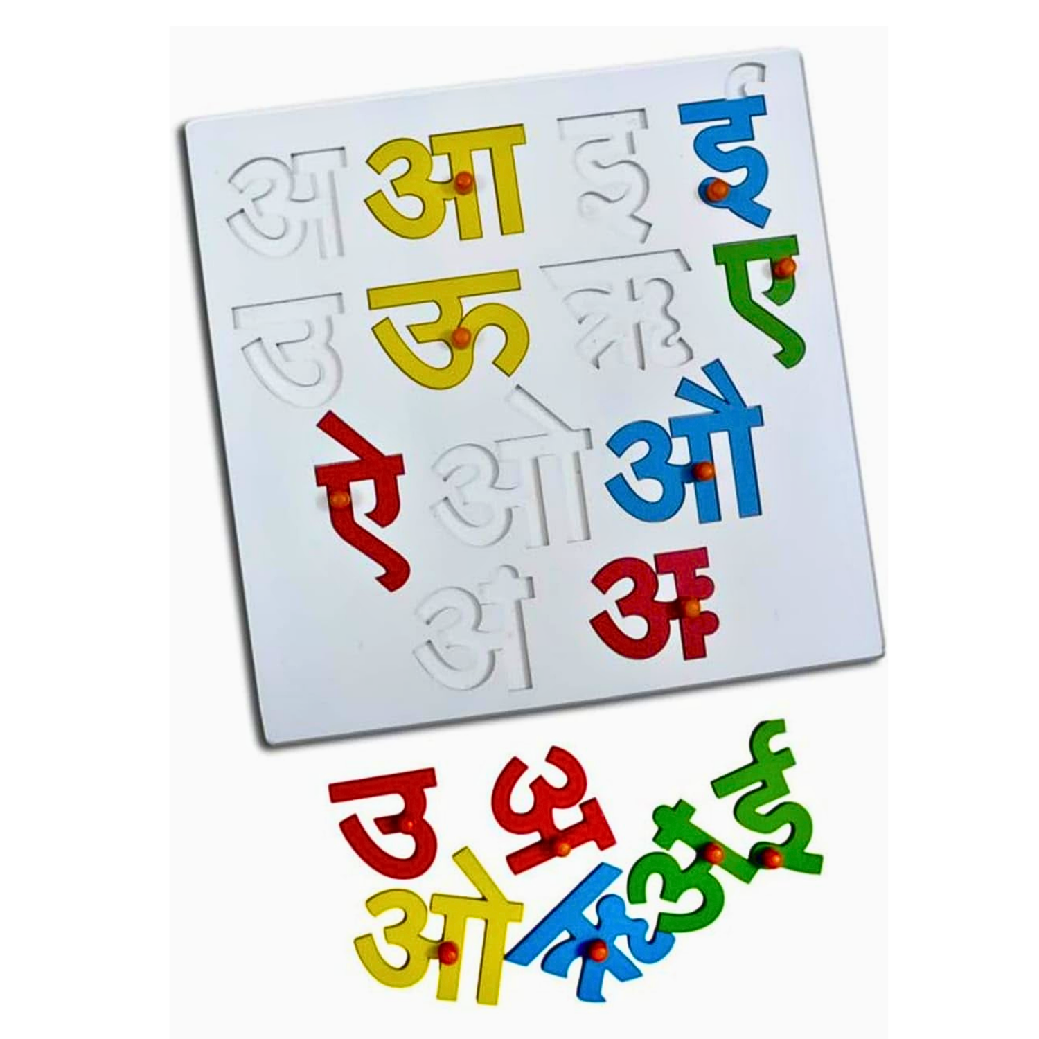 Hindi Varnamala Wooden Puzzle Tray with Knobs – Educational Toy for Kids (Vowels) - Image 2