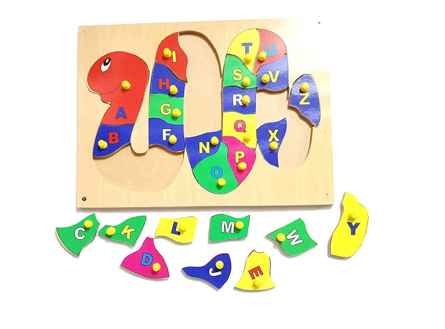 ABC Snake Wooden Alphabet Puzzle Board with Knobs – Colorful Educational Toy for Toddlers 2+ (Made in India) - Image 2
