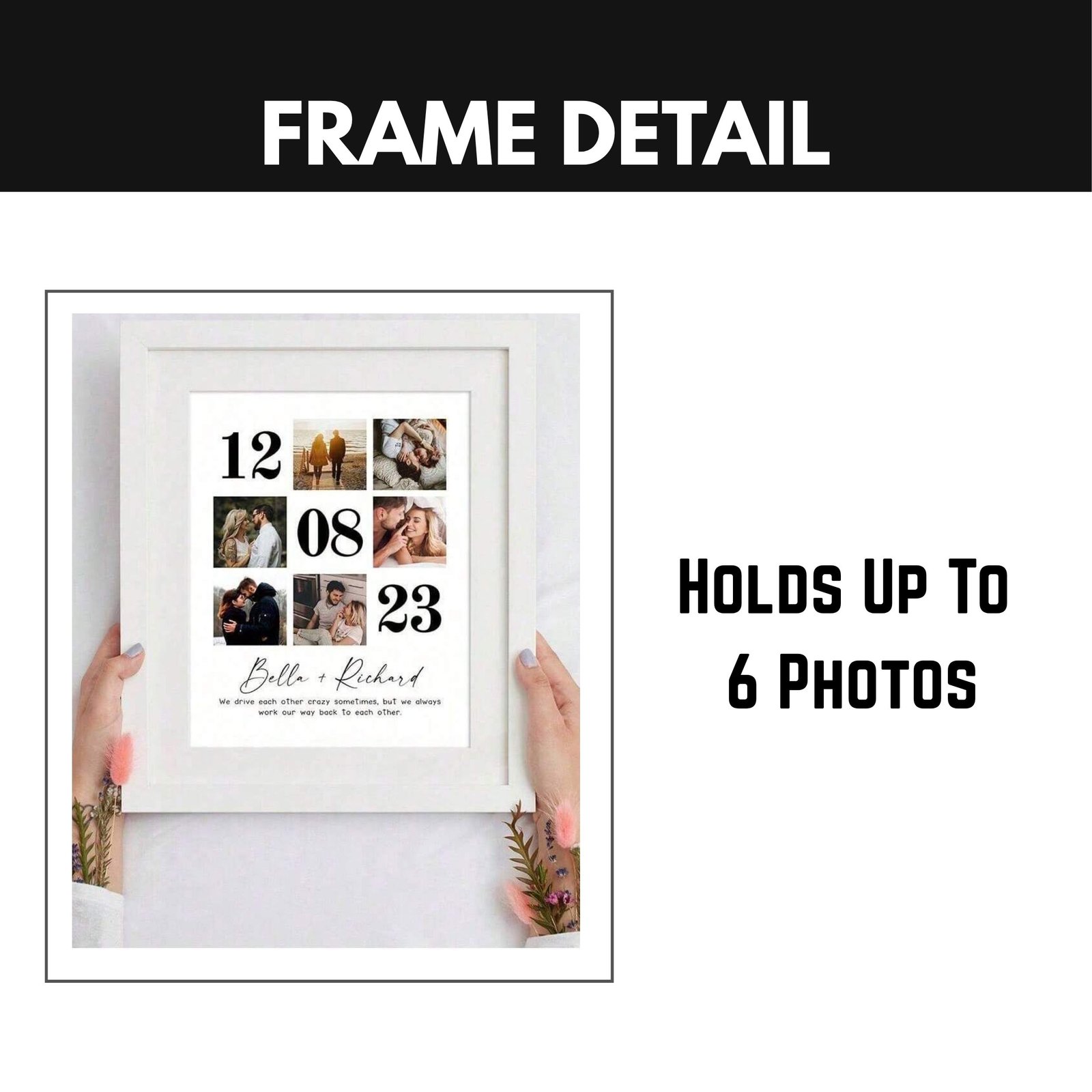 Personalized Couple Photo Frame with Special Date & Names | Romantic Anniversary Gift | Custom Love Collage for Husband, Wife, Girlfriend, Boyfriend - Image 3