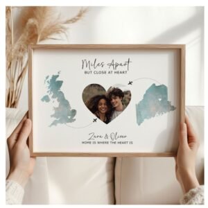 Miles Apart But Close at Heart Custom Map Frame | Personalized Long Distance Relationship Gift with Couple Photo & Names