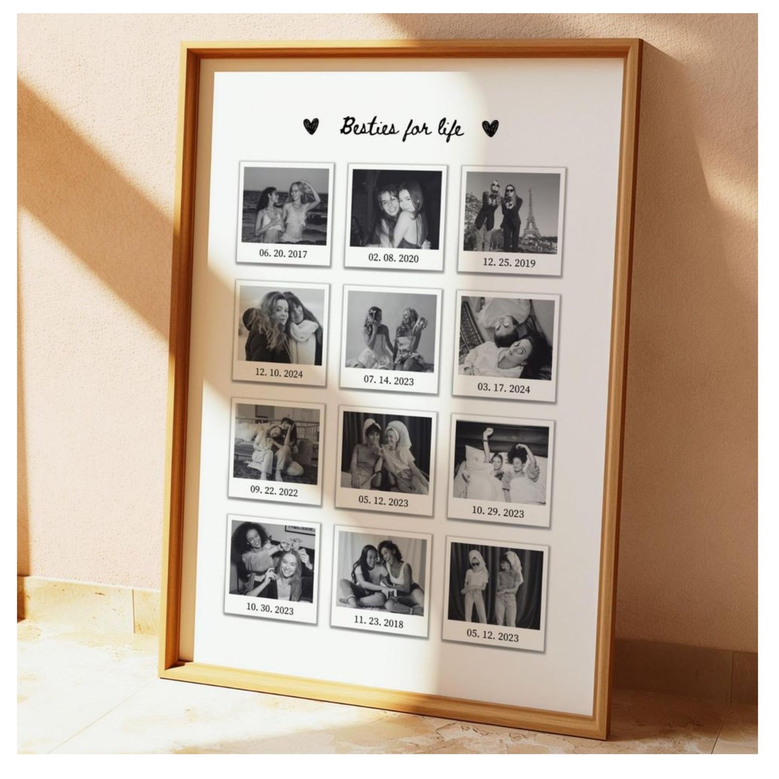 Personalized “Besties for Life” Photo Collage Frame – 12 Custom Photos with Dates | Friendship Memory Frame | Perfect Gift for Best Friends, Birthdays & Anniversaries