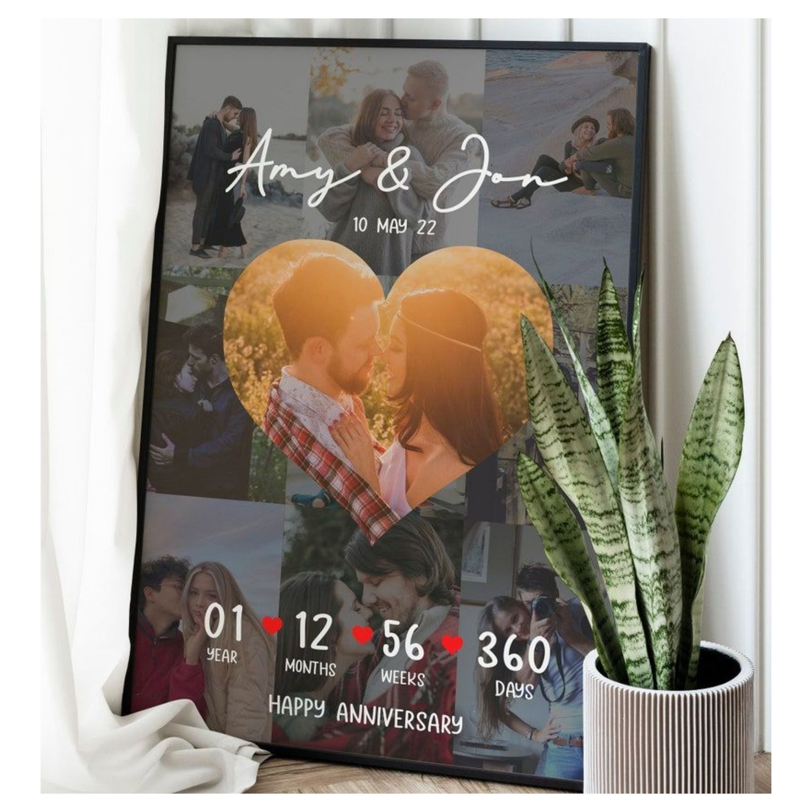 Personalized Anniversary Photo Collage Frame – Custom Couple Name & Date | Romantic Gift for Him & Her | 1st Year Anniversary Keepsake Wall Art