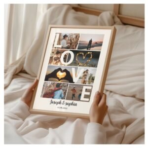 Personalized LOVE Photo Collage Frame with Couple Names & Date | Romantic Gift for Anniversary, Wedding, Valentine’s Day & Special Occasions