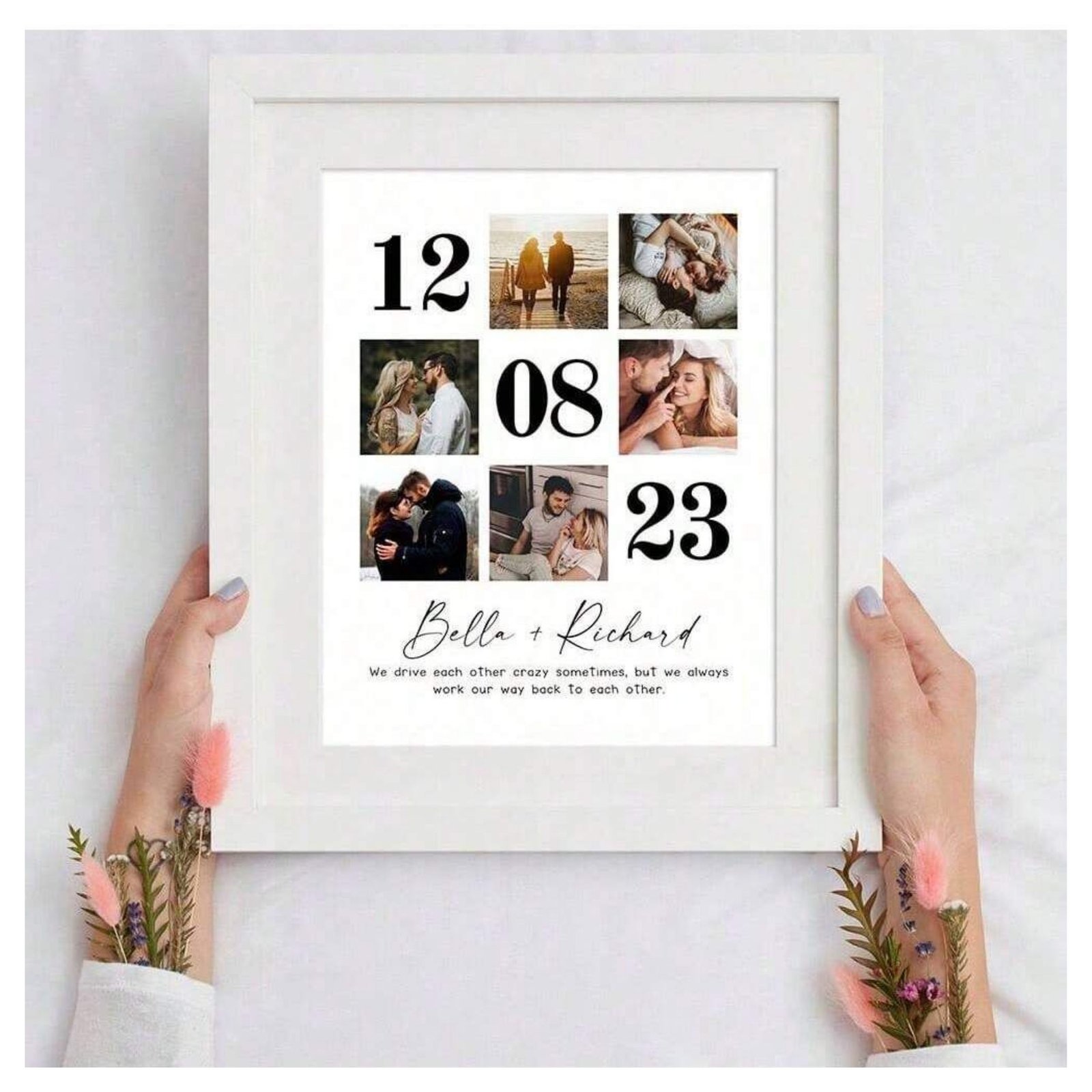 Personalized Couple Photo Frame with Special Date & Names | Romantic Anniversary Gift | Custom Love Collage for Husband, Wife, Girlfriend, Boyfriend